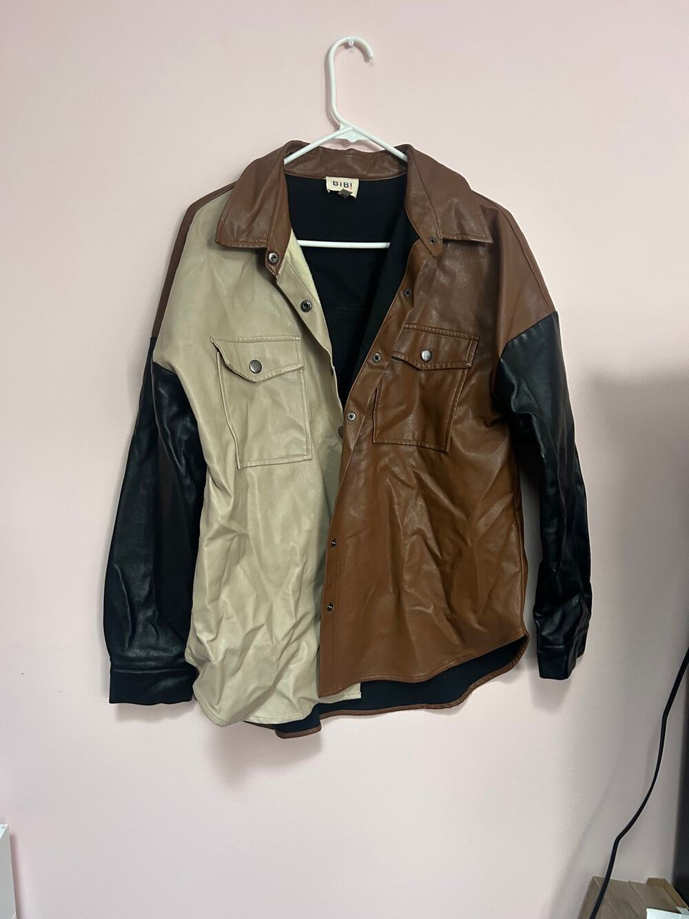 BiBi Colorblock Leather Button Down *M*